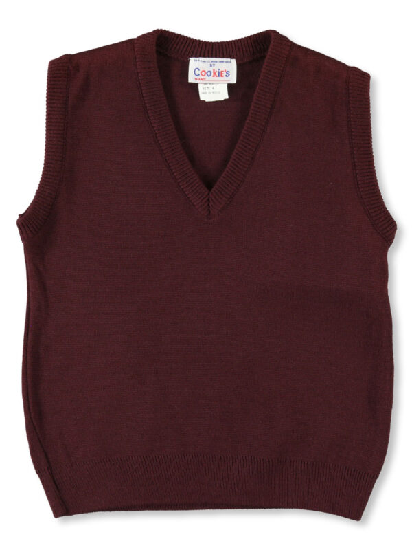UNISEX V-NECK SWEATER VEST (SIZES 4 - 7) BURGUNDY