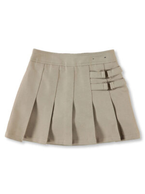 LITTLE GIRLS’ PLEATED SCOOTER WITH SIDE BUCKLE ACCENT (SIZES 2 - 6X) KHAKI