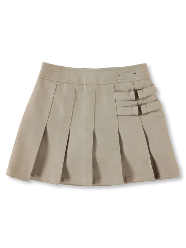 LITTLE GIRLS’ PLEATED SCOOTER WITH SIDE BUCKLE ACCENT (SIZES 2 - 6X) KHAKI