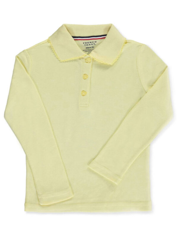 GIRLS' L/S FITTED KNIT POLO WITH PICOT COLLAR YELLOW