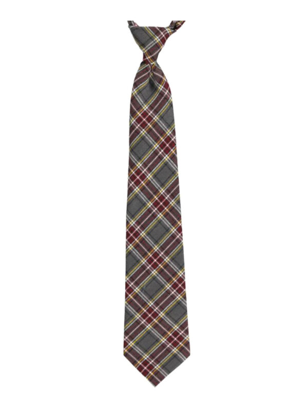 COOKIE’S ADJUSTABLE BANDED NECKTIE WITH CLIP GRAY/BURGUNDY/GOLD/WHITE *PLAID #43*